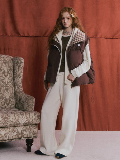 Reversible Plaid Lace-Trim Padded Vest