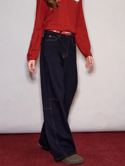 Vintage Brushed Curved-Leg Denim Pants