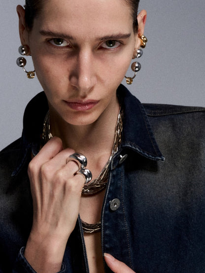 Reconstructed Dual-Tone Metallic Sphere Earrings