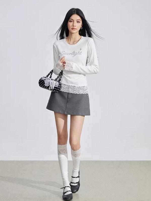 Rhinestone Lace Long Sleeve Base Layer