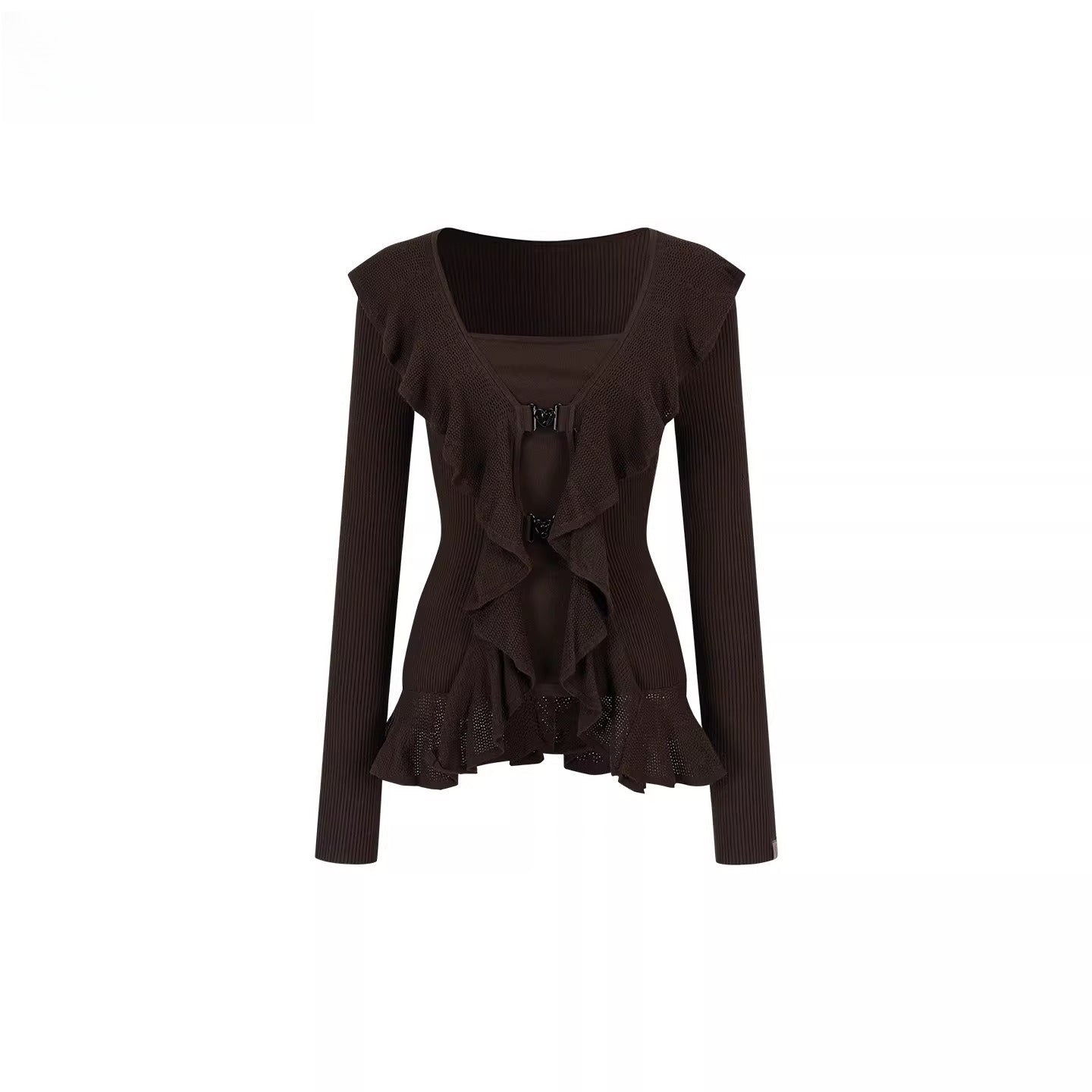 Faux Ruffle Detail Layered Knit Top