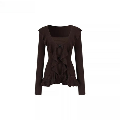 Faux Ruffle Detail Layered Knit Top