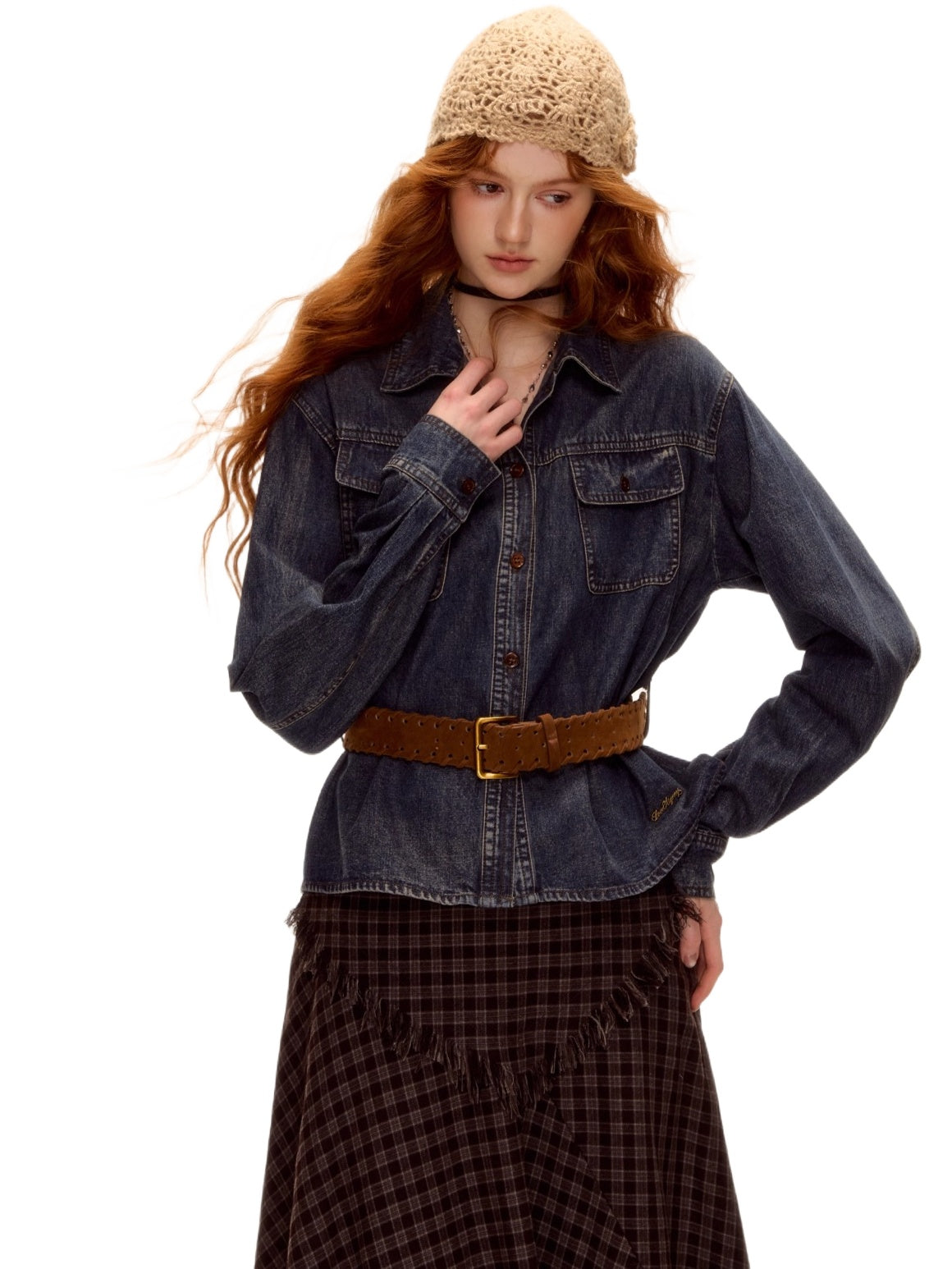 Vintage Washed Denim Belted Shirt