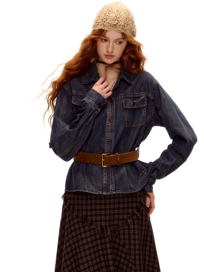 Vintage Washed Denim Belted Shirt