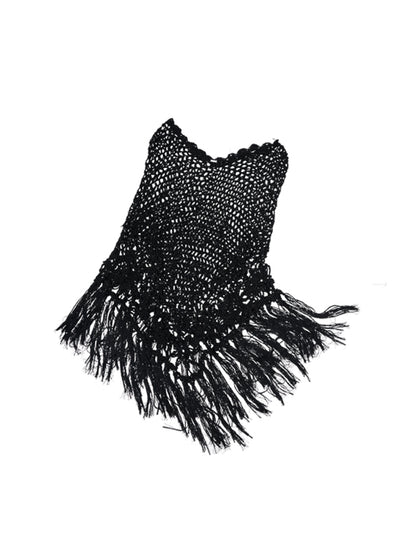 Hollow Out One-Piece Fringed Knit Shrug - CHINASQUAD