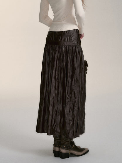 (Final Sale) Dark Coffee PU Midi Skirt