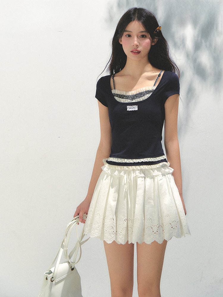 Embroidered Elastic Waist Skirt - CHINASQUAD