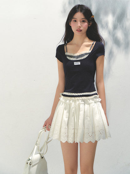 Embroidered Elastic Waist Skirt - CHINASQUAD
