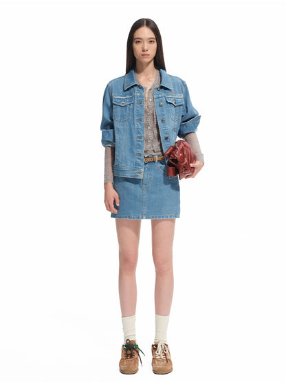Denim Mid-rise Straight Pencil Skirt - CHINASQUAD
