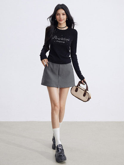 Embellished Soft Knit Long Sleeve T-Shirt