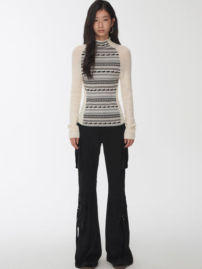 Fair Isle Raglan Knit Turtleneck Sweater