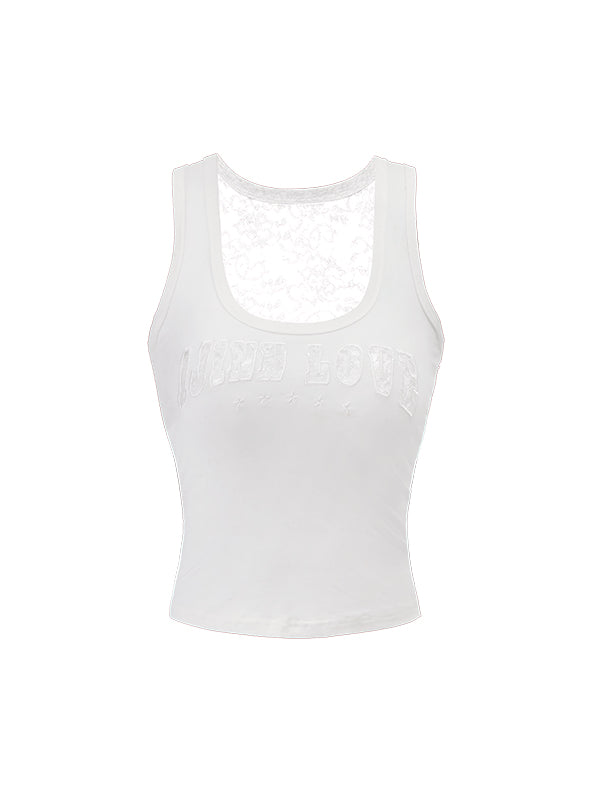 Lace Paneling with Openwork Embroidery Tank Top