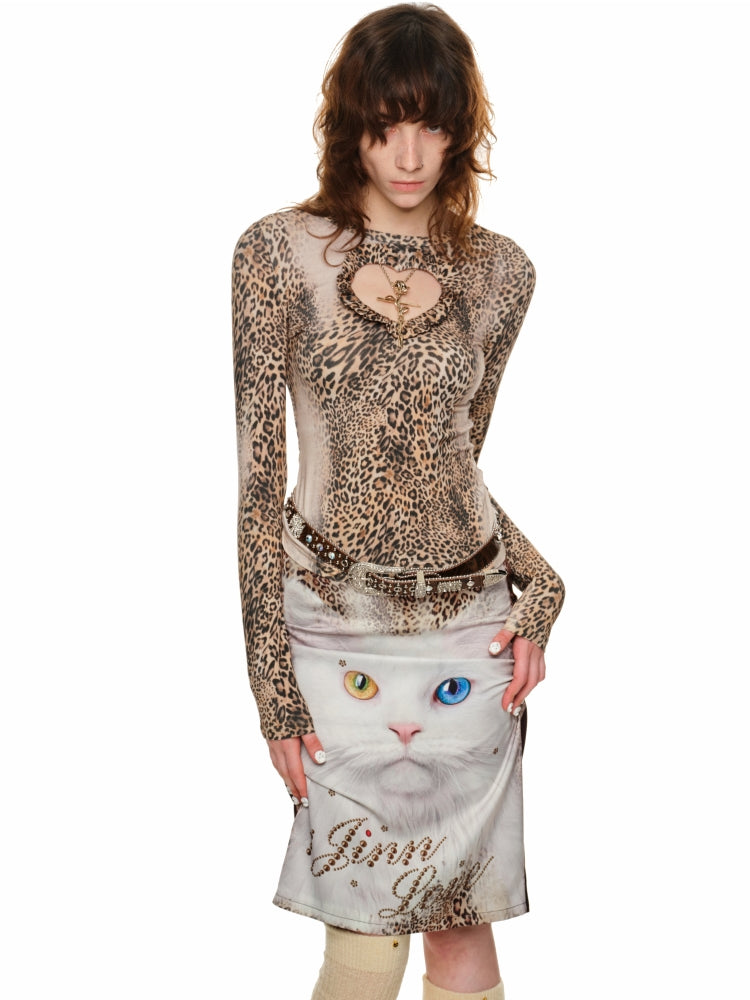 1JINN STUDIO Cat Print Pencil Skirt