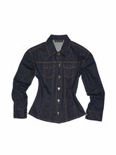 Raw Denim Wide-Shoulder Waist-Cinching Jacket Set - CHINASQUAD