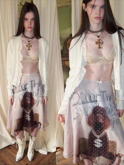 Layered Sheer Chiffon A-Line Midi Skirt