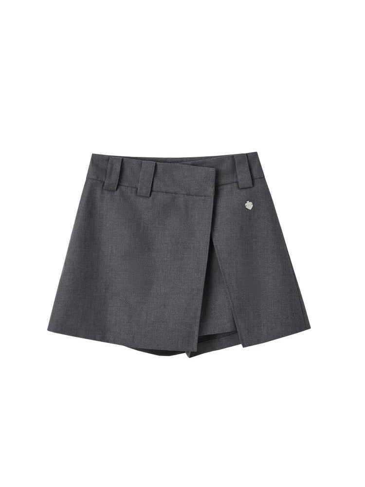 Gray Faux Two-piece A-line Pants Skirt