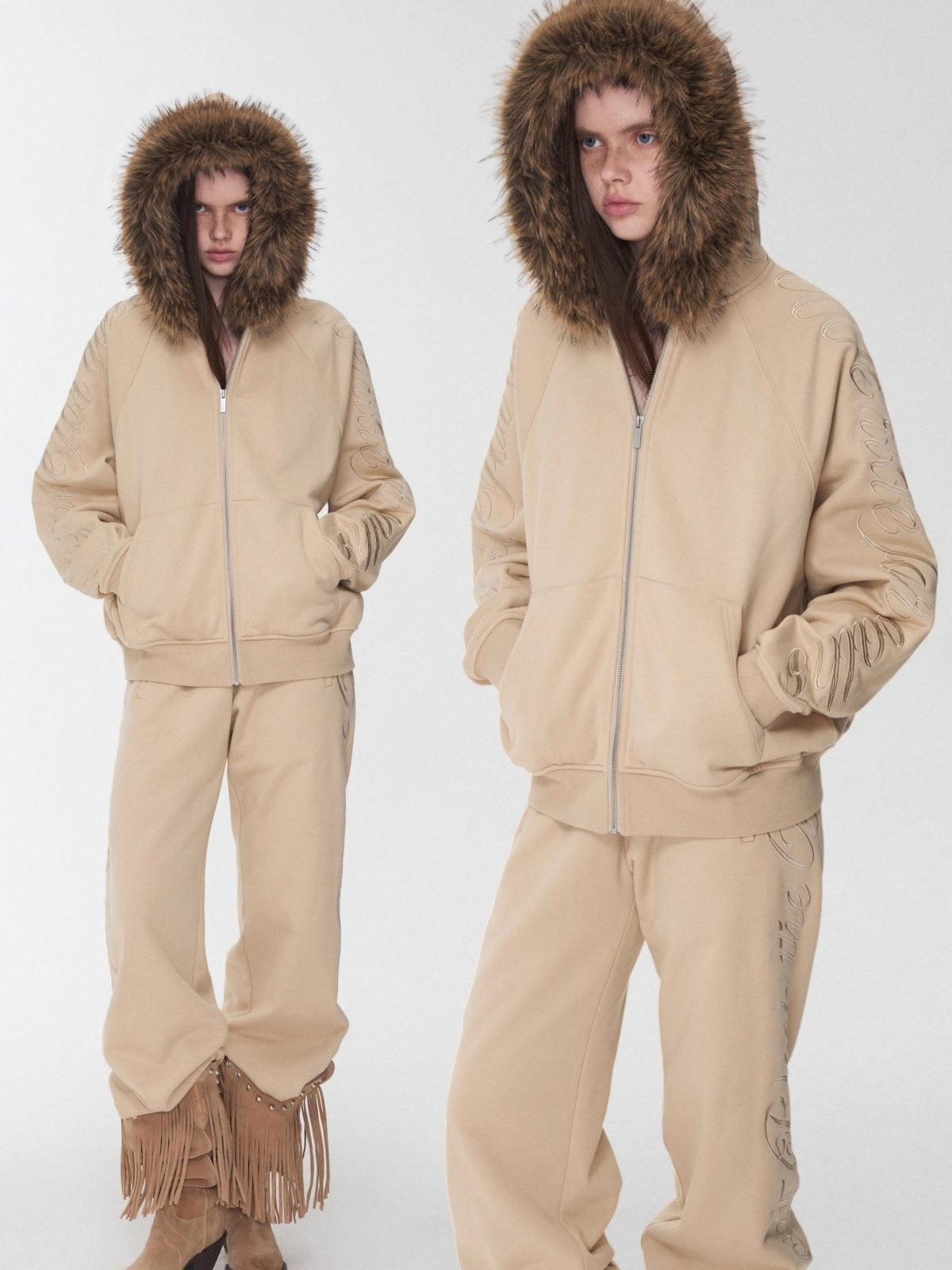 Faux-Fur Sweatshirt &amp; Jogger Set