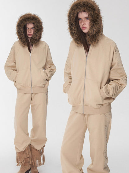 Faux-Fur Sweatshirt &amp; Jogger Set