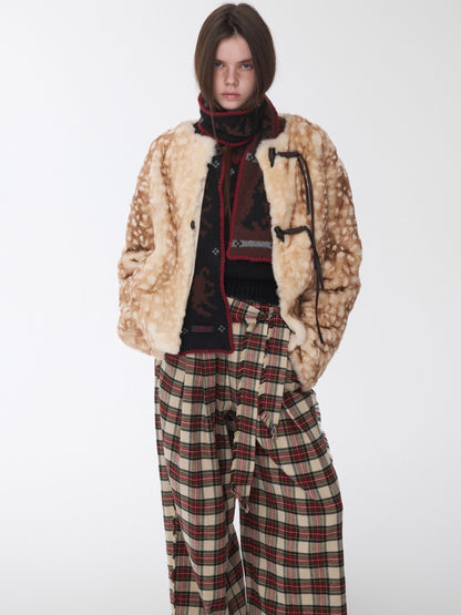 Fawn Pattern Printed Rex Rabbit Fur Jacket