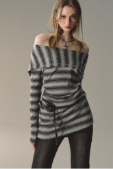 Grey & Khaki Striped Knit Mini Dress - CHINASQUAD