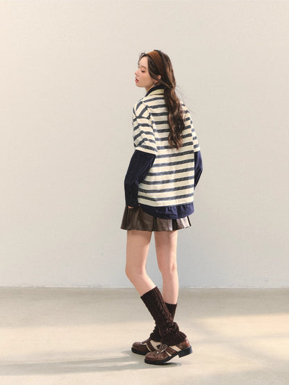Stripe Fake Two-Piece Polos