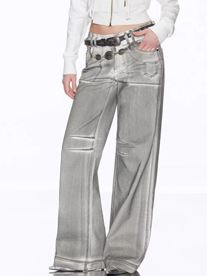 Matte Silver Alloy Buckle Distressed Leather Belt