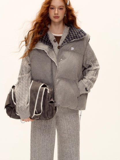 Reversible Plaid Lace-Trim Padded Vest