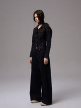 Raw Denim Wide-Shoulder Waist-Cinching Jacket Set - CHINASQUAD