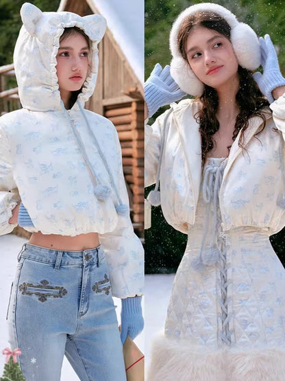 French Sweet Quilted Down Dress &amp; Jacket Set