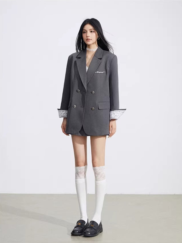 Lace Panel Oversized Blazer