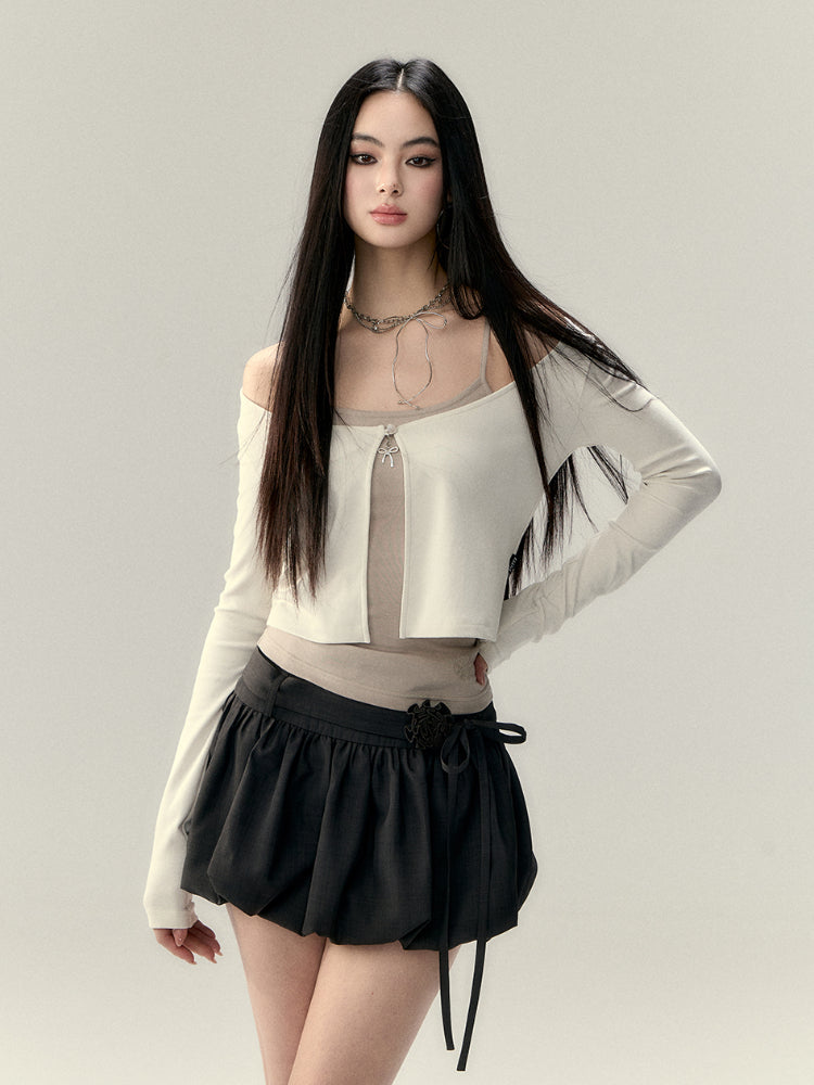 Rose Flower Waist Belt Tulle Skirt