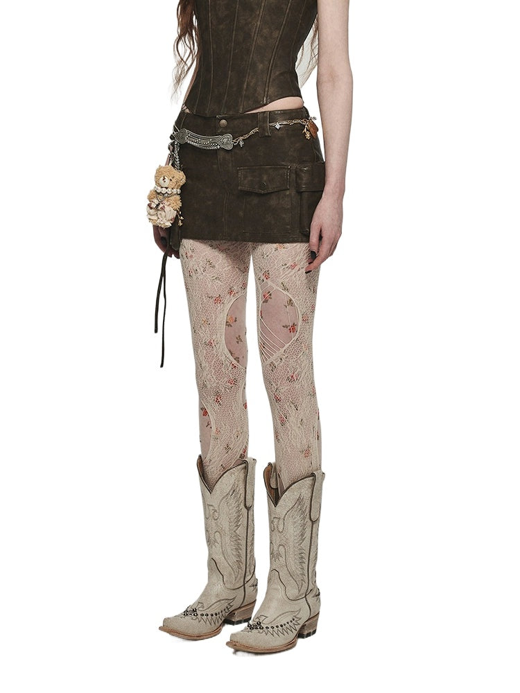 Distressed Washed Leather Bodycon Mini Skirt