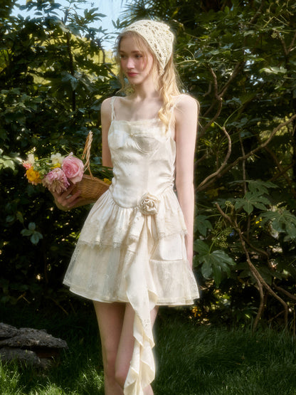 Cloud - like Lace Jacquard Little White Dress - CHINASQUAD