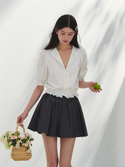 French-style V-neck Embroidered Shirt