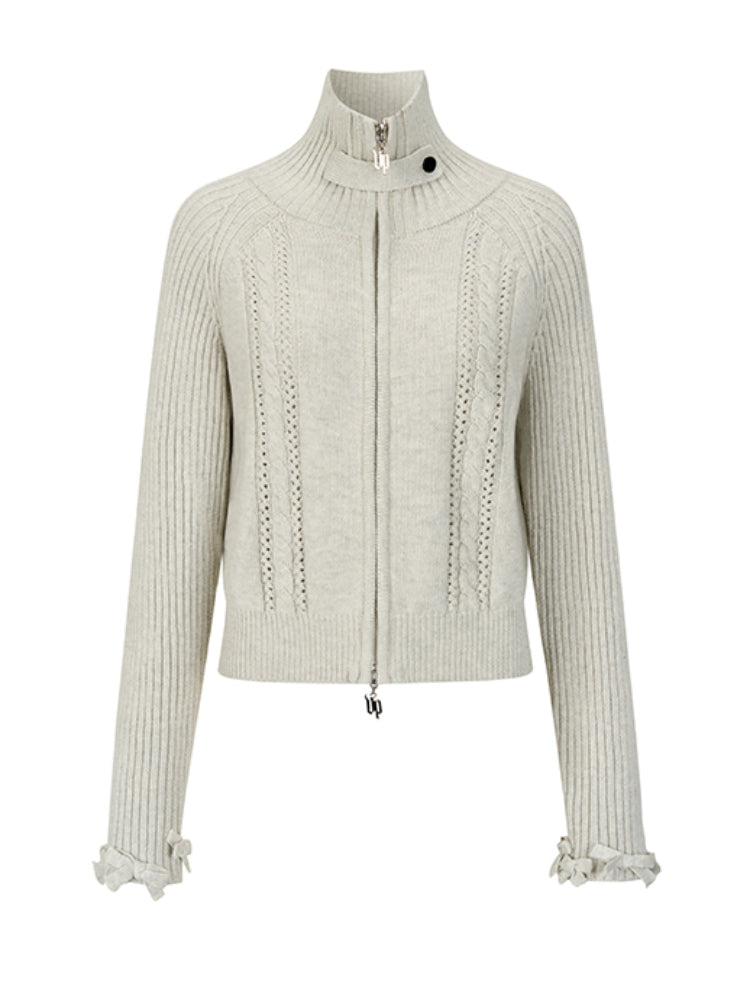 Bowknot Turtleneck Knit Cardigan Sweater