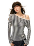 Striped Off Shoulder Fake Two-Piece T-Shirt - CHINASQUAD