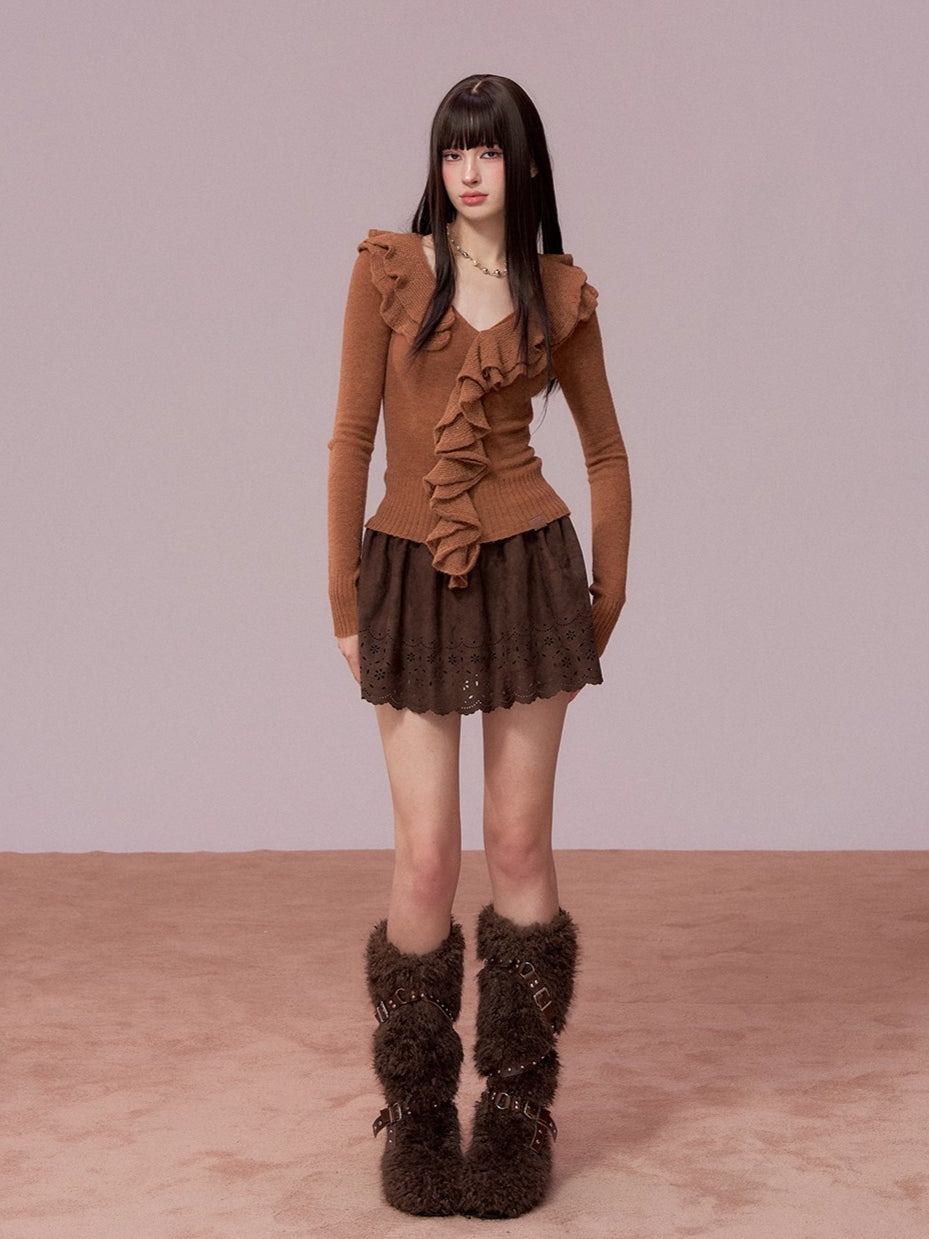 Suede-Touch Embroidered Mini Skirt