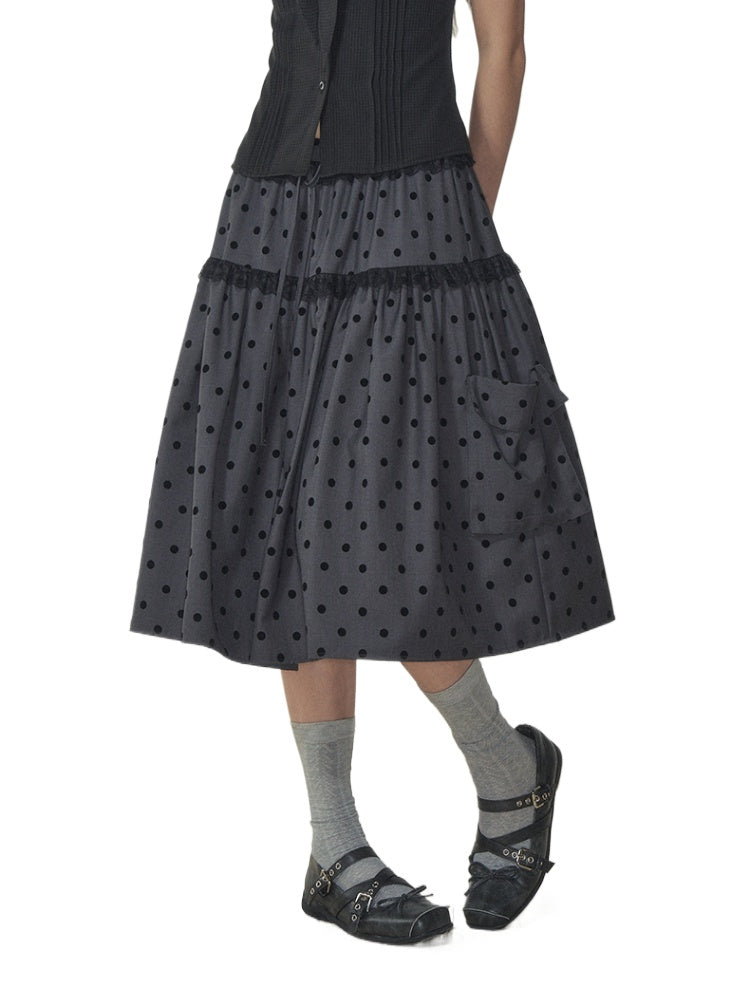 Polka Dot Pocket Loose Midi Skirt