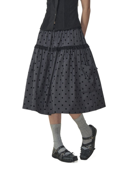 Polka Dot Pocket Loose Midi Skirt