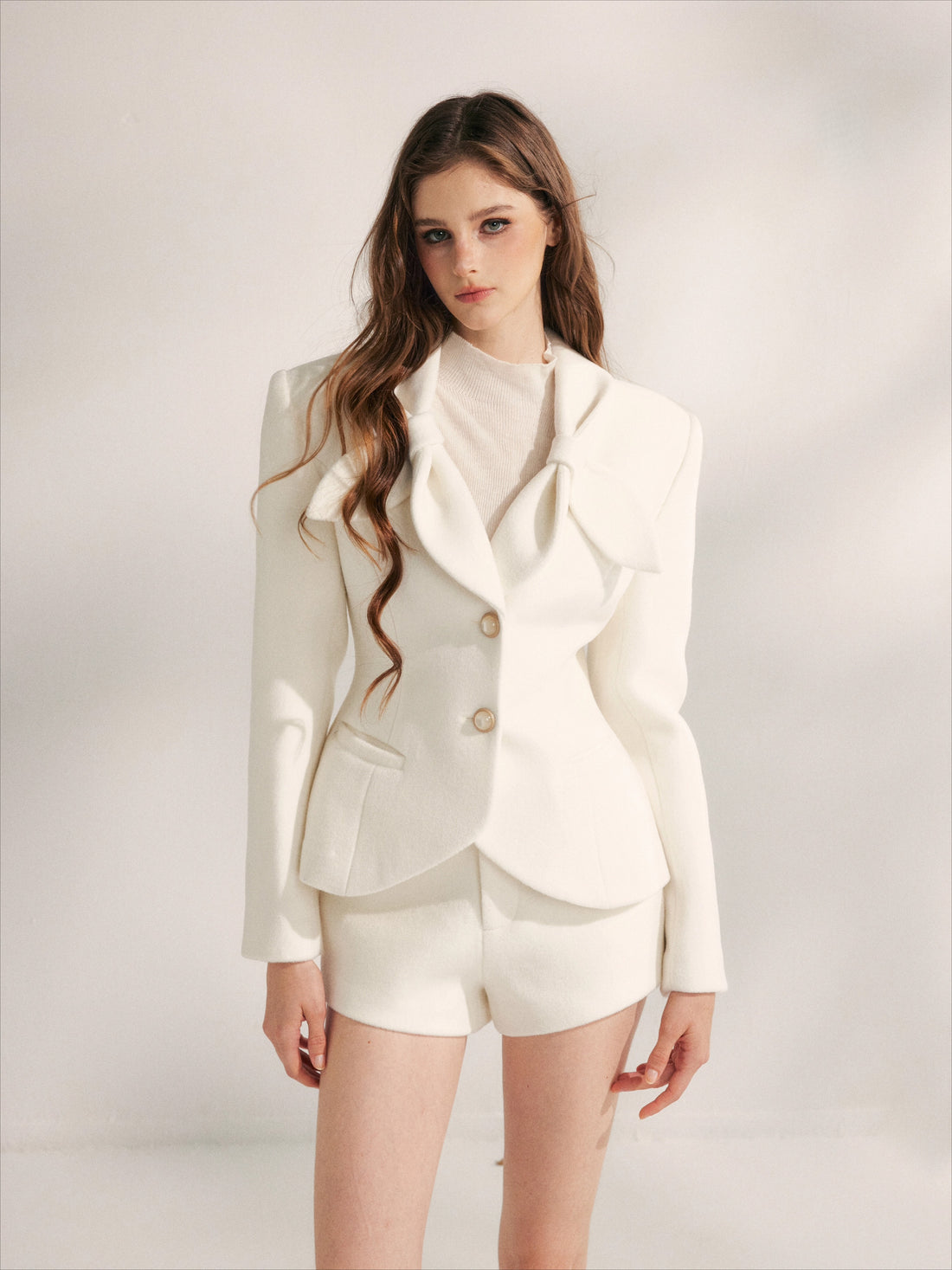 Vintage Structured Wool Blend Blazer &amp; Shorts Set
