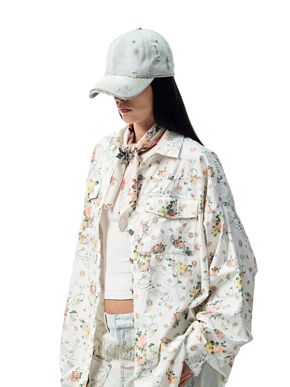 Patchwork Floral Washed Cotton-Linen Shirt
