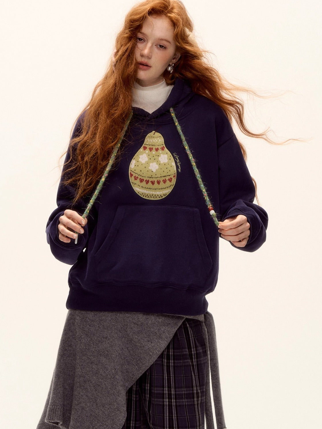 Brushed Fair Isle Knit Hooded Sweatshirt