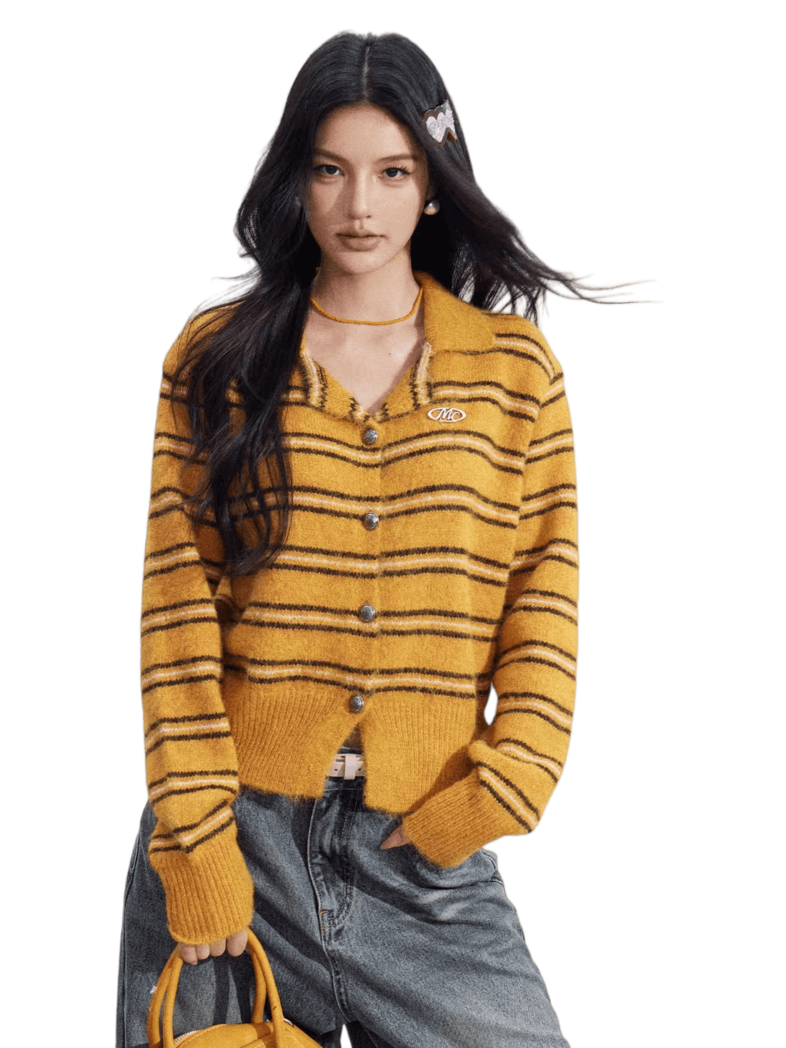Pumpkin Stripe Polo Knit cardigan