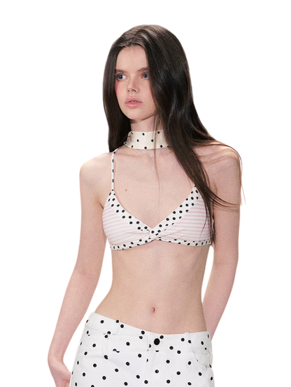 Color-Block Polka Dot Triangle Bralette Top
