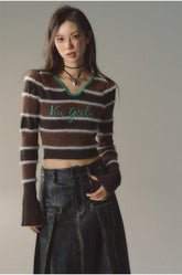 V-neck Striped Knitted Sweater - CHINASQUAD