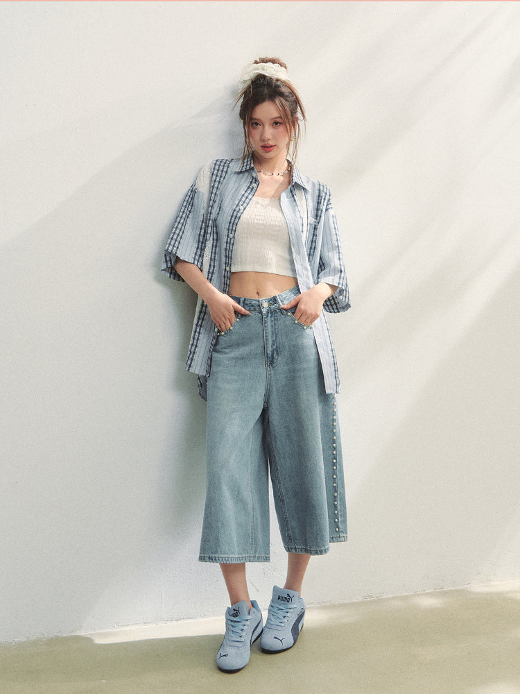 Lace - Plaid Embroidered Shirt