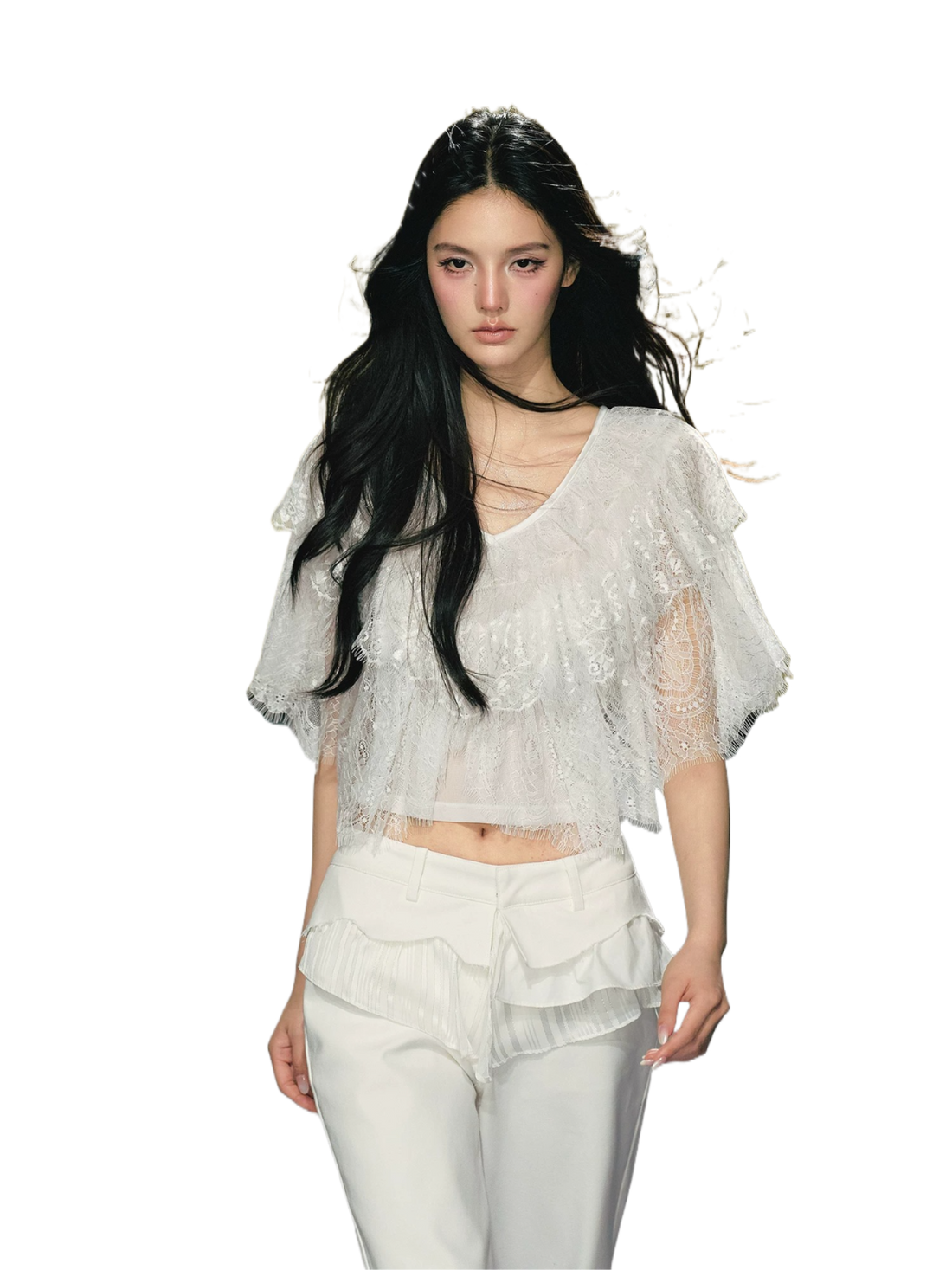 Layered Lace V-Neck Cape Top