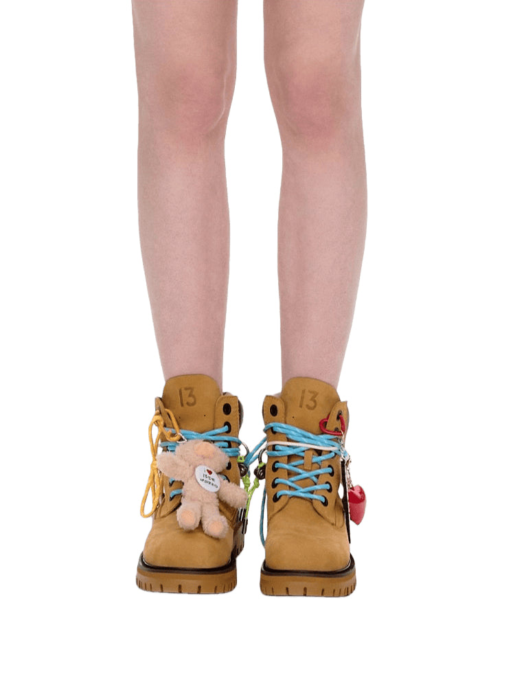 Charm-Embellished Platform Combat Boots