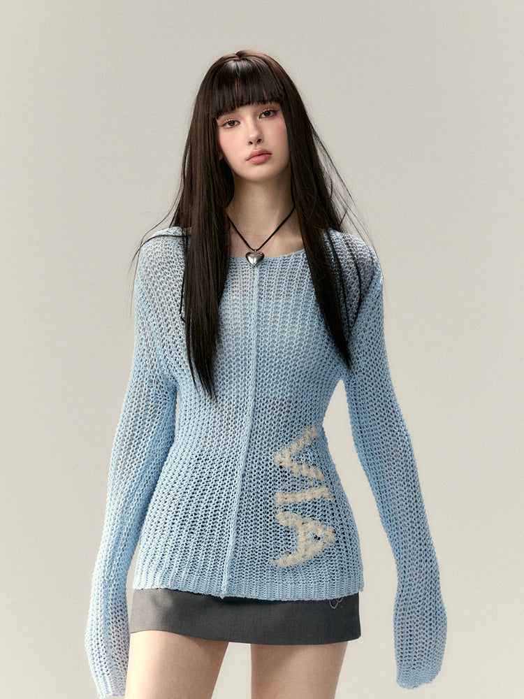 Hollow Knit Letter Sweater