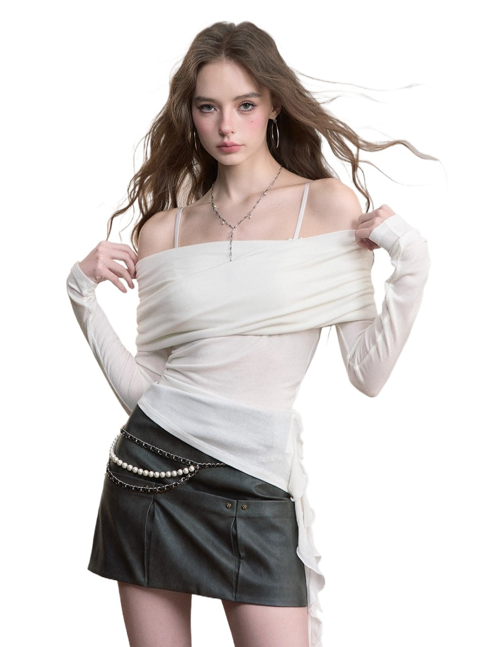 VIAPITTI Off-Shoulder Draped Tencel Blouse